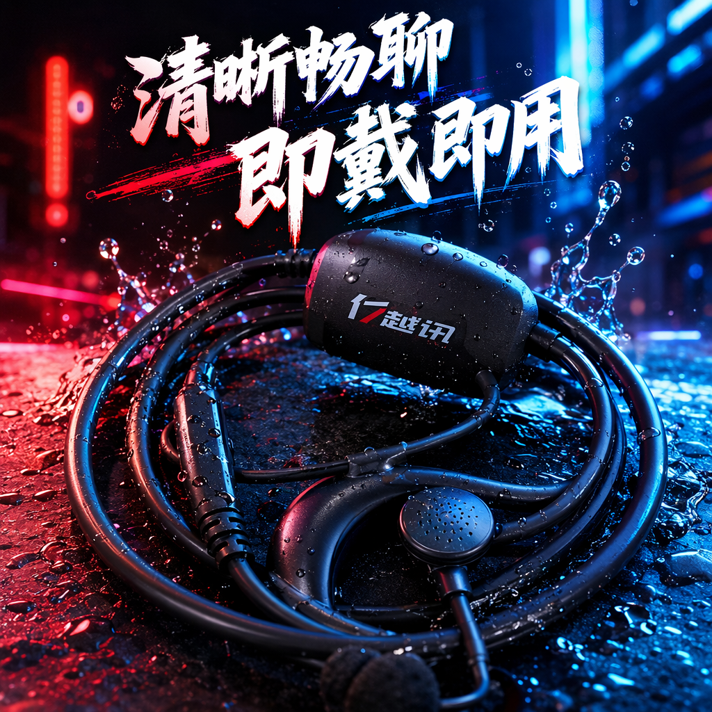 Yiyuexun K-head ear-hang walkie-talkie headphones, black with microphone cable, transparent plastic bag packaging Specification image