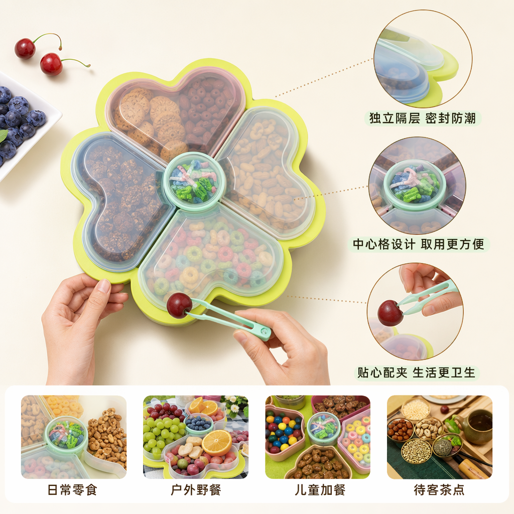彩色花瓣形分格餐盒便当盒密封保鲜微波炉适用