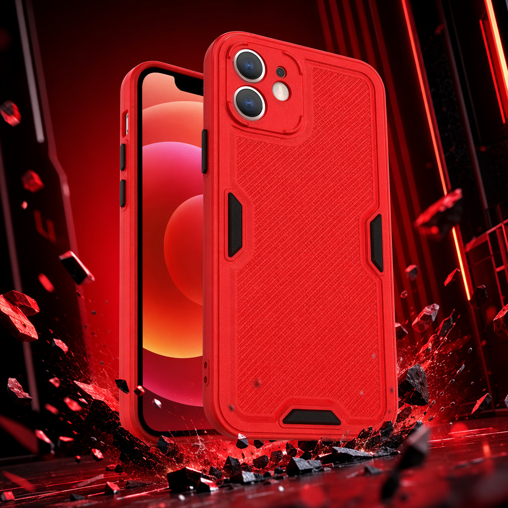 The red phone case is a universal anti-drop soft silicone protective cover for Apple, Huawei and Xiaomi Specification image