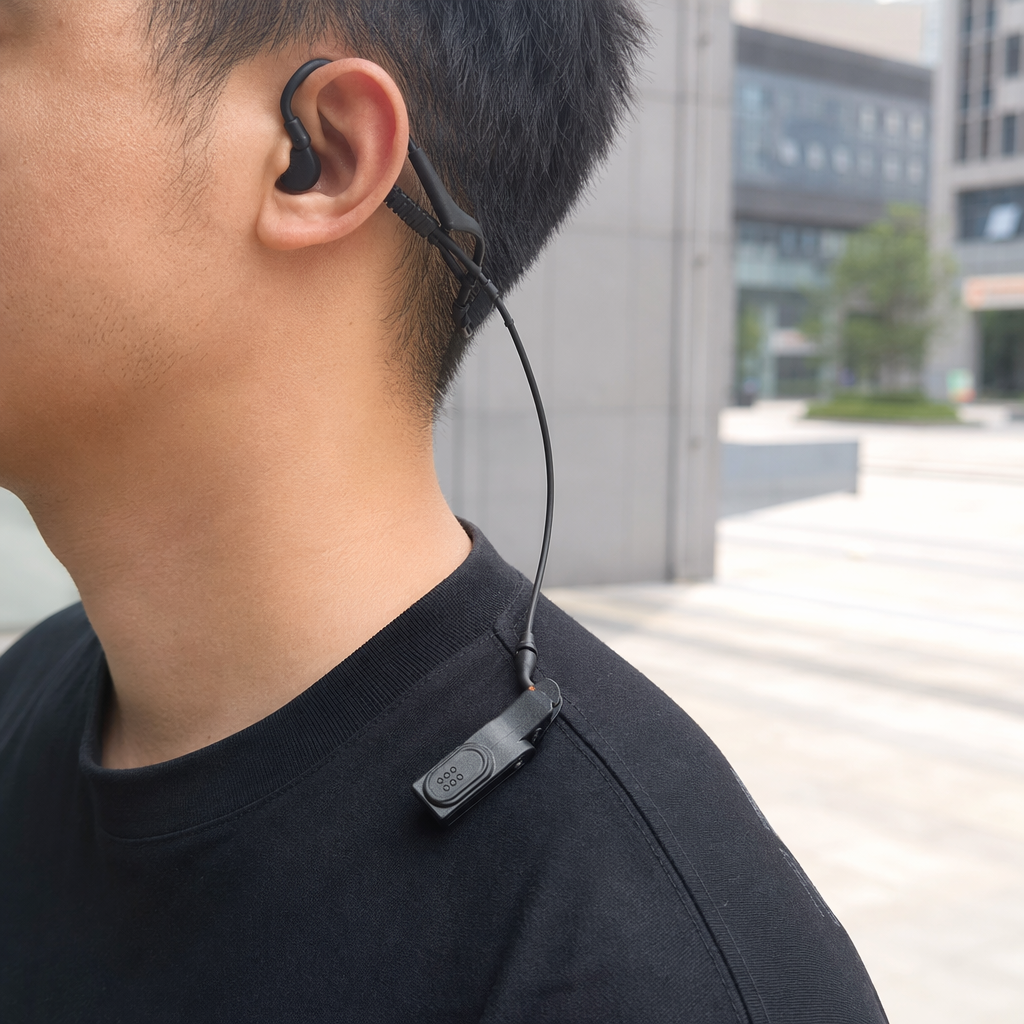 Multi-pin side-insertion digital dedicated walkie-talkie, K-head ear-hook walkie-talkie headphones, black ear-hook microphone cable, noise reduction, high-definition communication, compatible with multiple devices details Picture