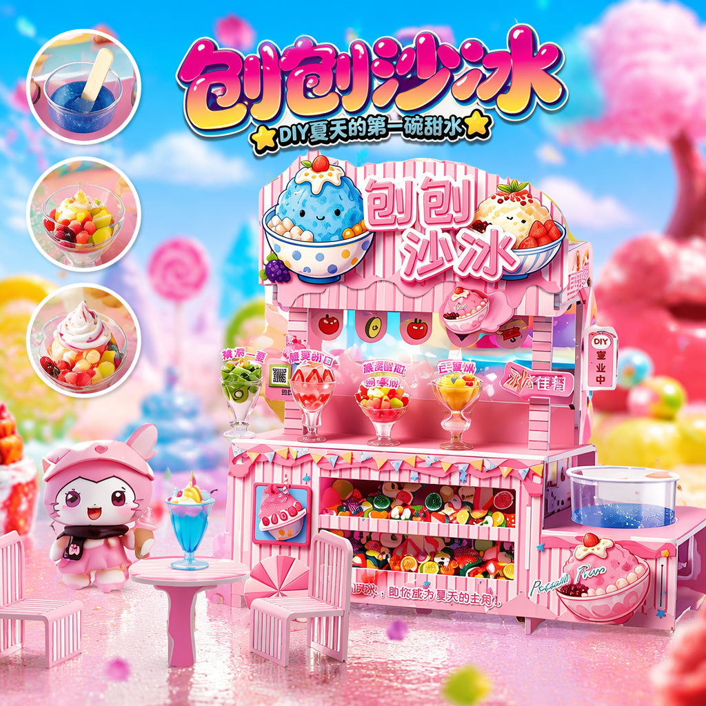粉色创意沙冰DIY玩具摊位含配套餐具与装饰品 Specification image