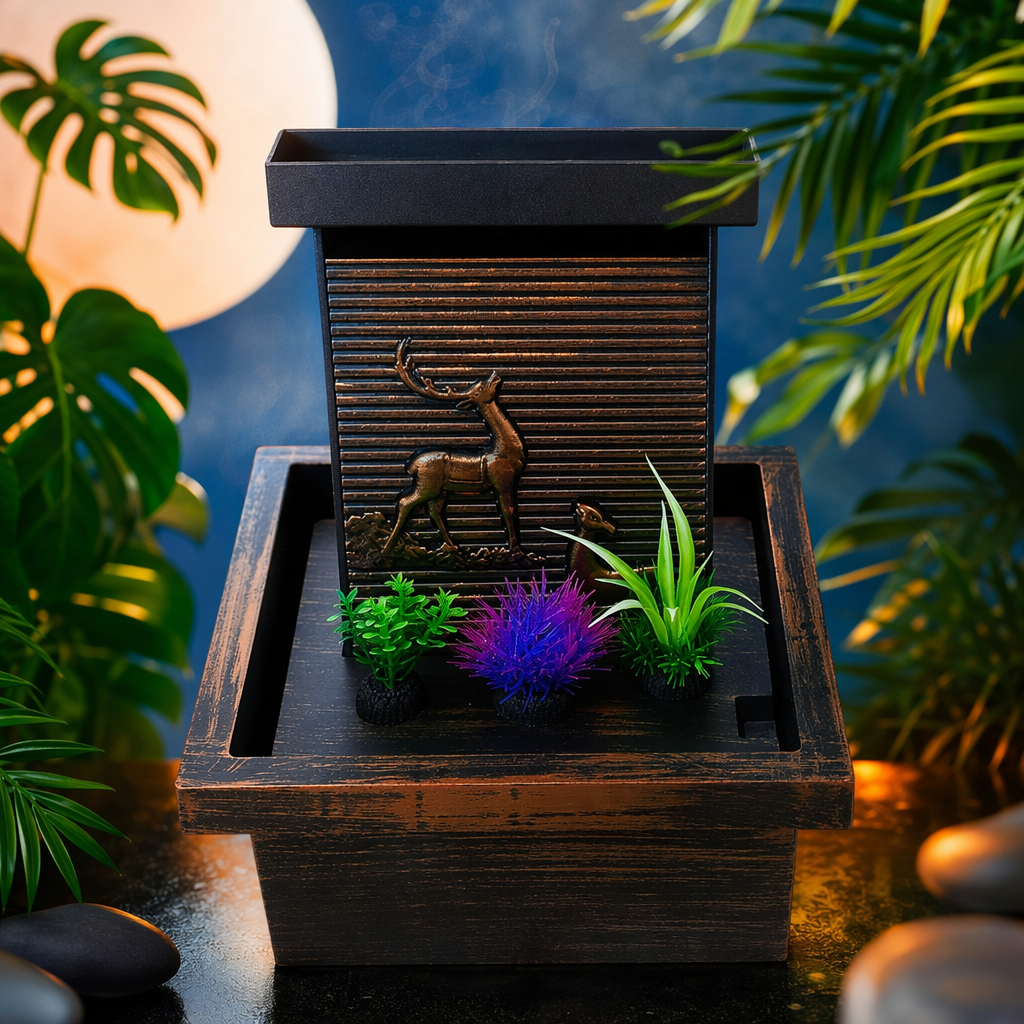 New desktop water flow decoration, office desktop fountain, indoor Zen-like wealth attraction, Double deer water flow decoration water feature Specification image