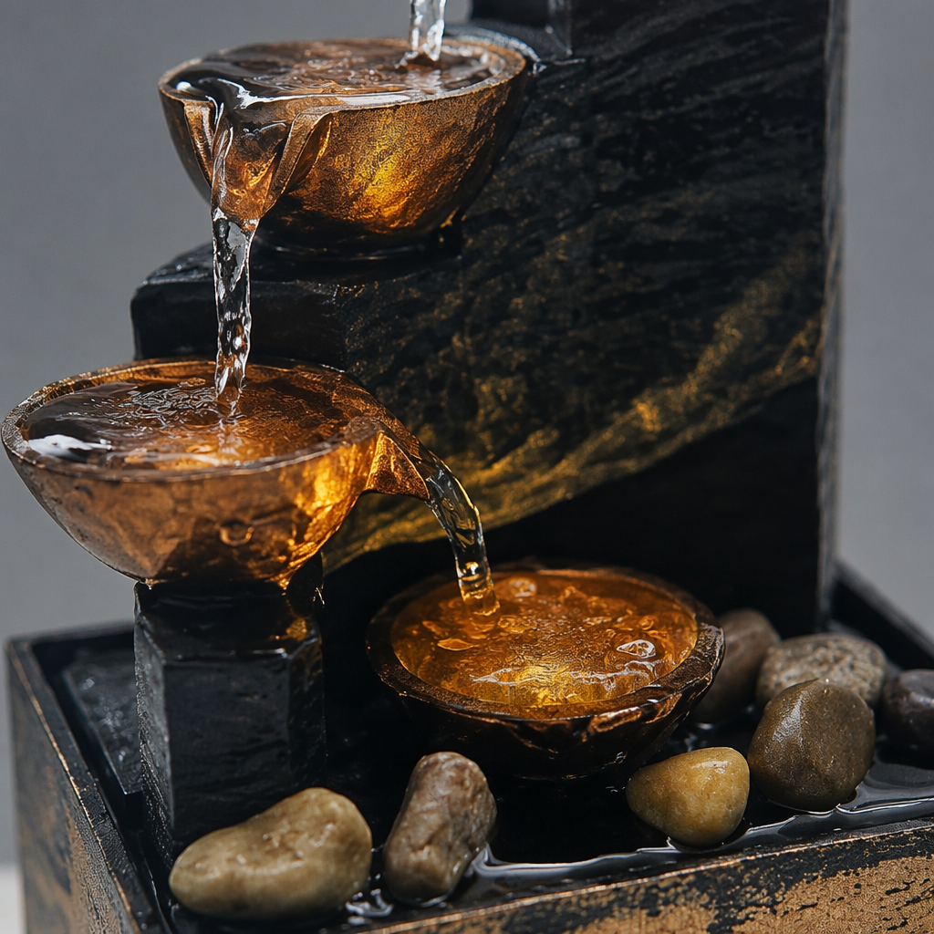 Living room, home, office, desktop, small fountain, wealth attraction, water flow ornaments, landscape decorations, craft gifts, four bowls of water flow Application Scenario