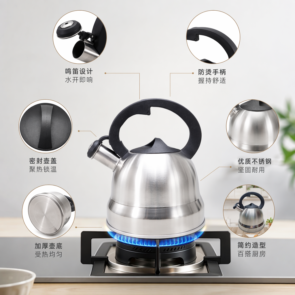 银色不锈钢保温水壶家用大容量便携式热水瓶
