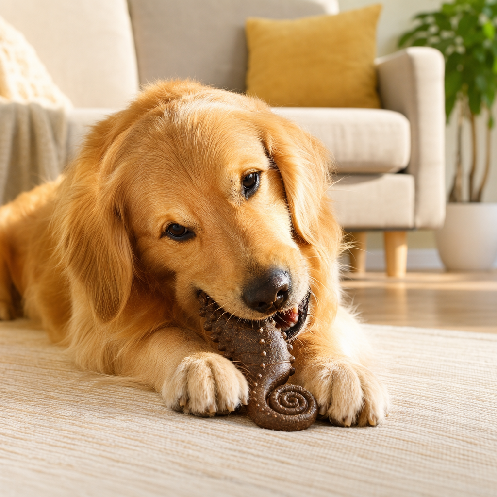 Seahorse enticing pet chewing toy, teeth grinding and cleaning, resistant to biting, elastic rubber, rice material added, safe to chew details Picture