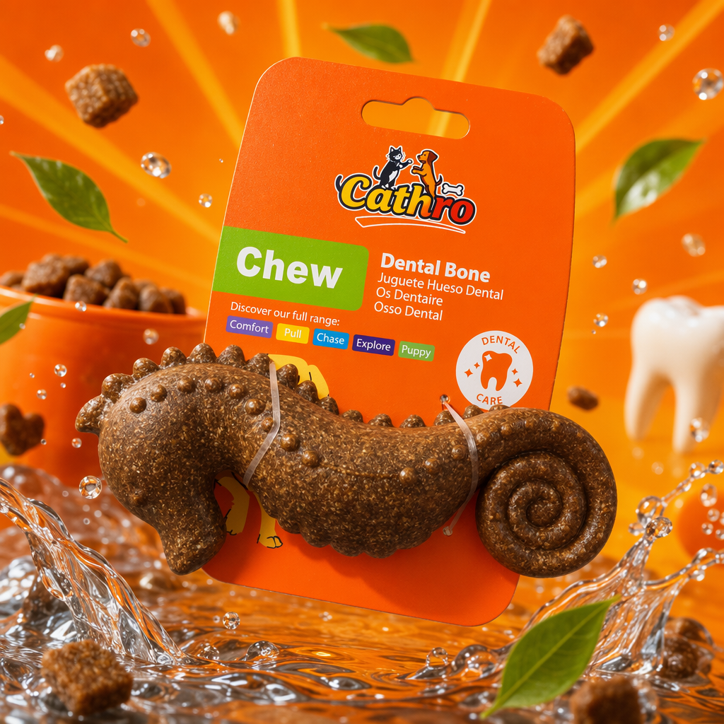 Seahorse enticing pet chewing toy, teeth grinding and cleaning, resistant to biting, elastic rubber, rice material added, safe to chew Specification image