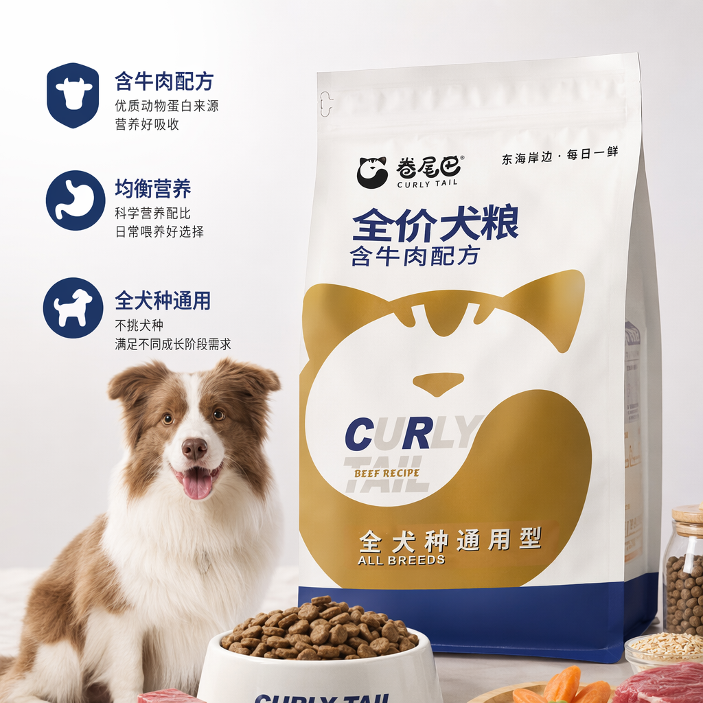 卷尾巴 全价犬粮 牛肉配方 1.5kg/袋