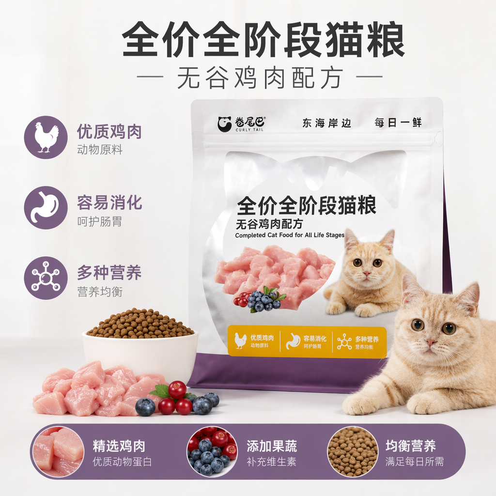 SF-M64 卷尾巴全价全阶段猫粮无谷鸡肉配方 1.5kg/袋