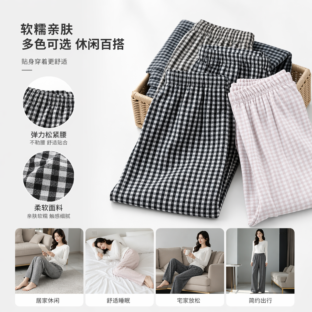 格子休闲裤多色可选软糯亲肤阳涤90%氨纶10%货号2819