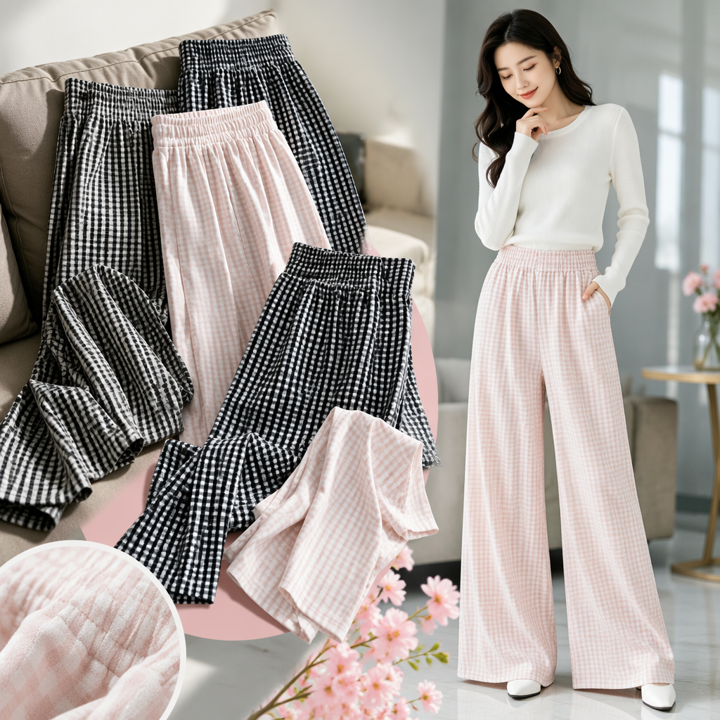 Plaid casual pants are available in multiple colors. Soft and skin-friendly, 90% polyester and 10% spandex. Item number: 2819 Specification image