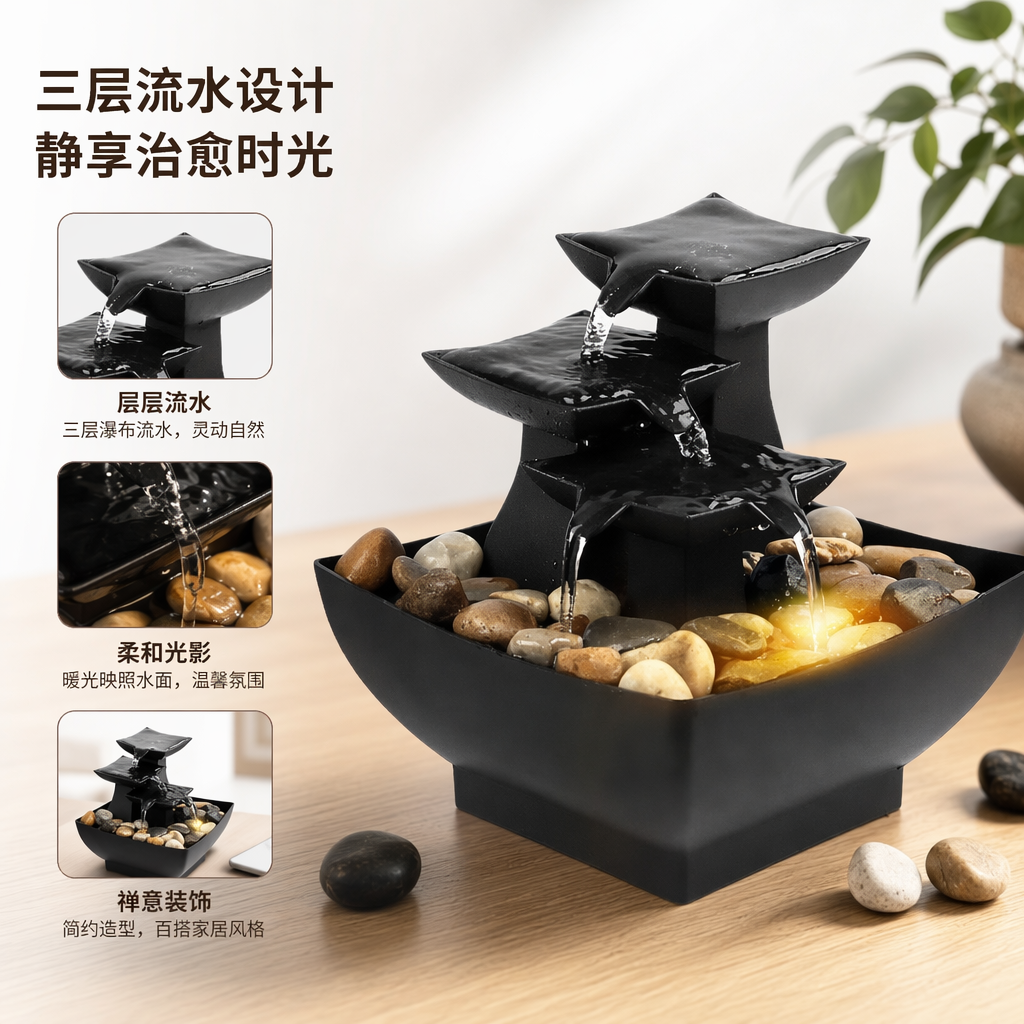 Living room, home, office, desktop, small fountain, wealth attraction, flowing water, decorative items, landscape ornaments, craft gifts