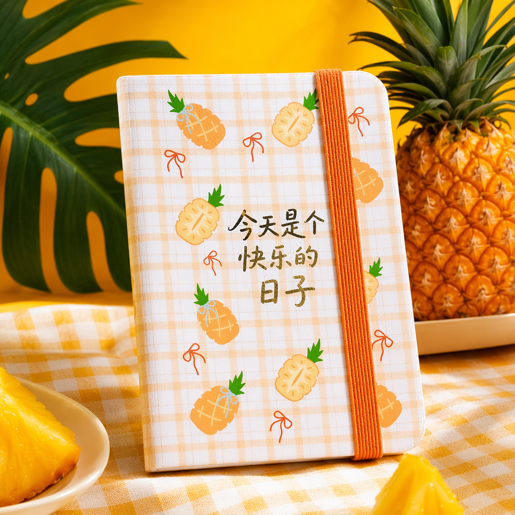 格子菠萝图案笔记本细节图