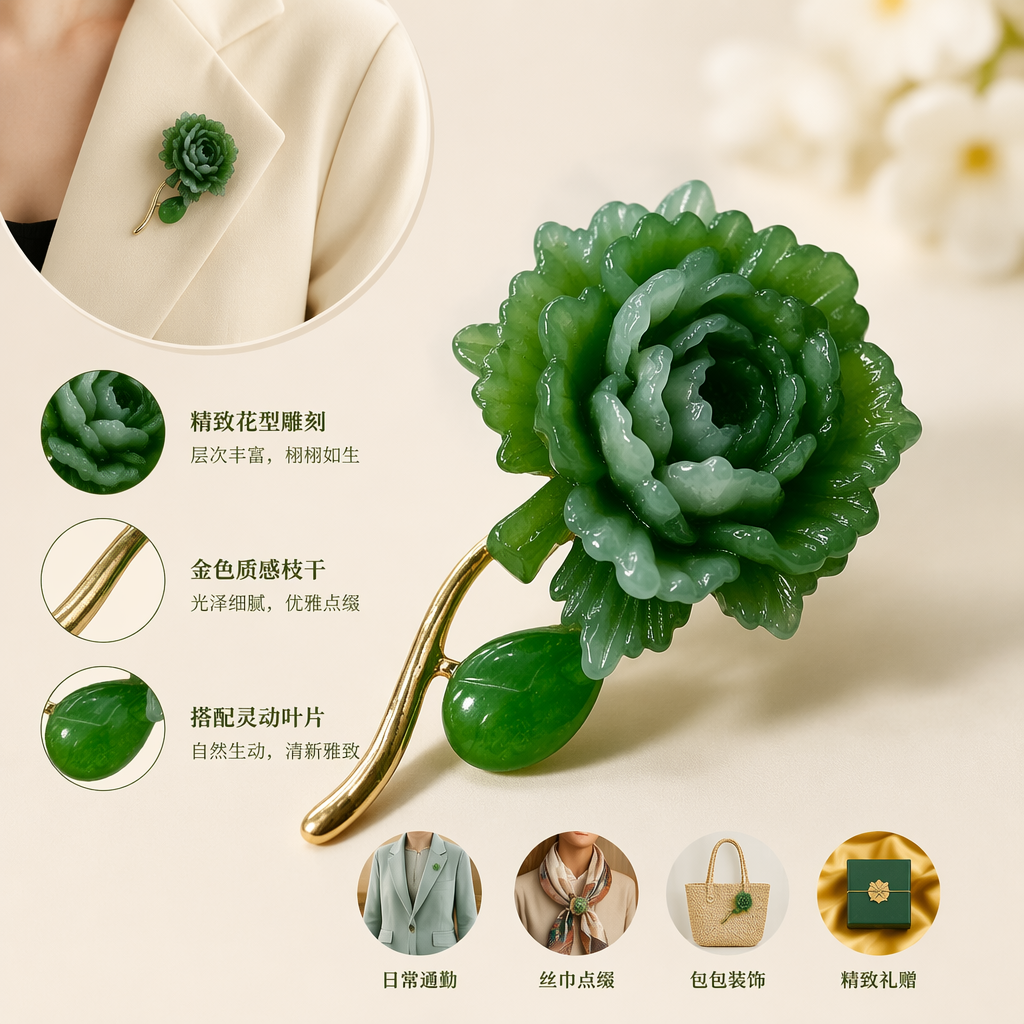 绿色花朵胸针合金材质轻奢日常穿搭饰品