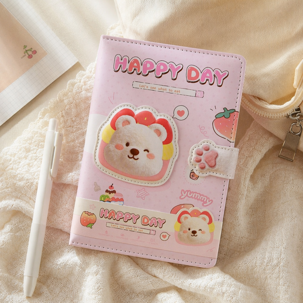 A simple and cute student diary with a pink cartoon bear theme details Picture
