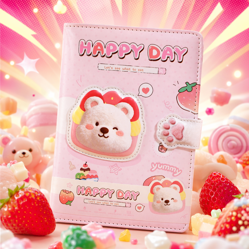 A simple and cute student diary with a pink cartoon bear theme Specification image