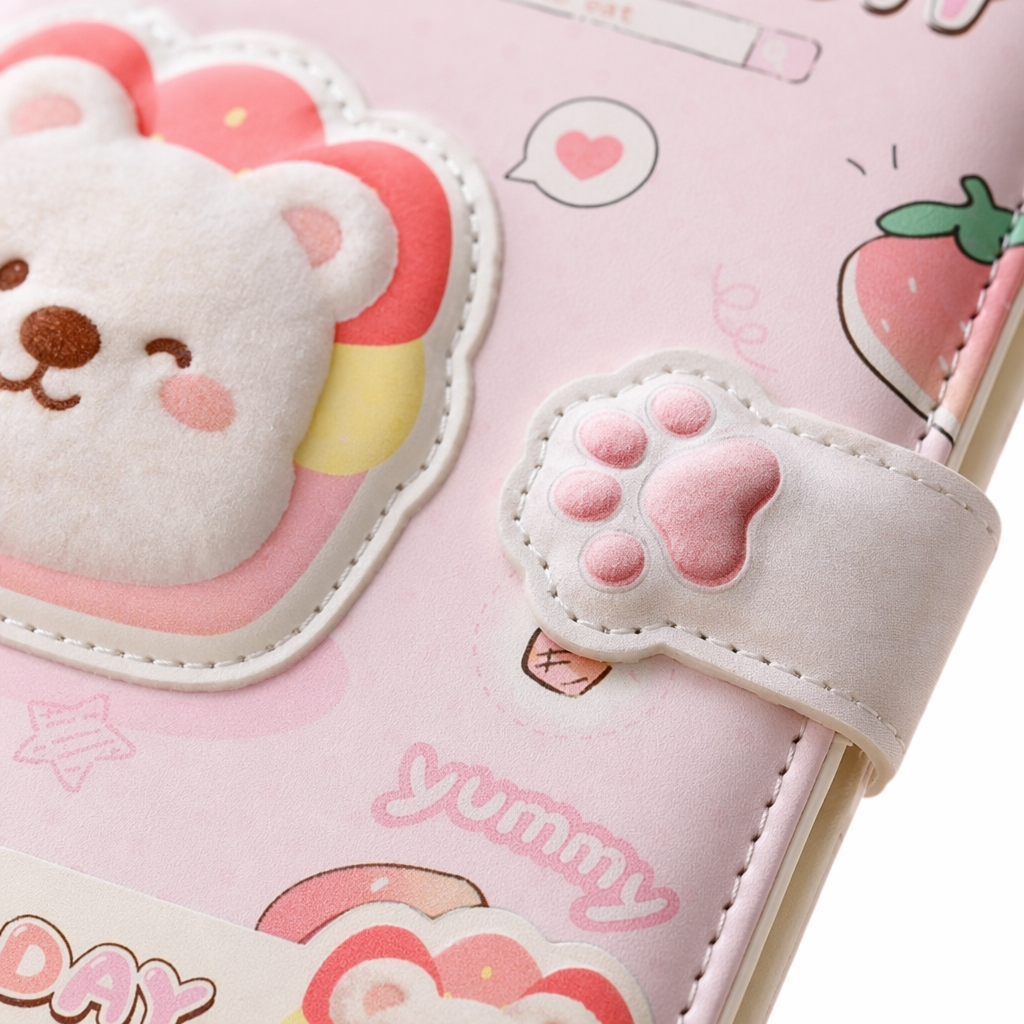 A simple and cute student diary with a pink cartoon bear theme Application Scenario
