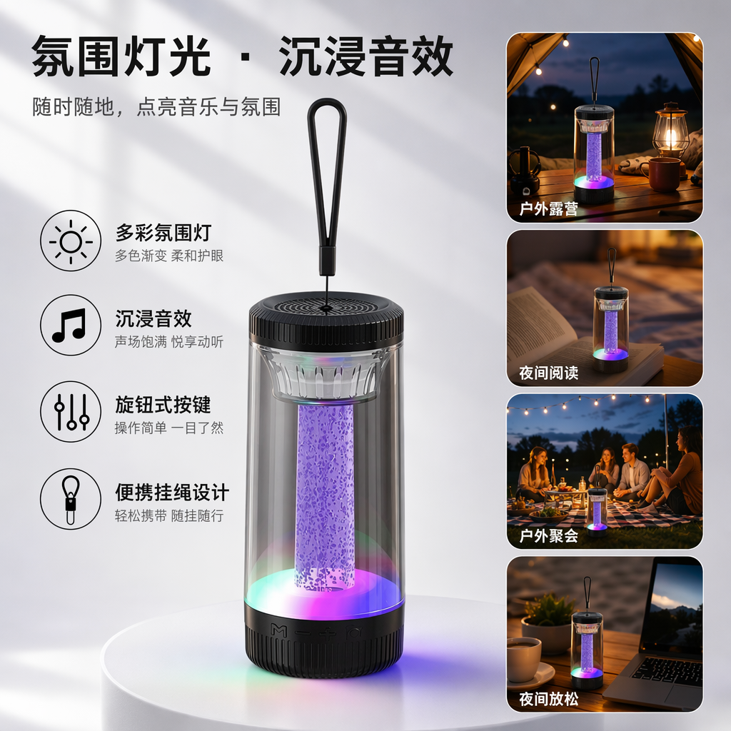 彩色发光夜灯温馨卧室床头小夜灯USB充电可调光图