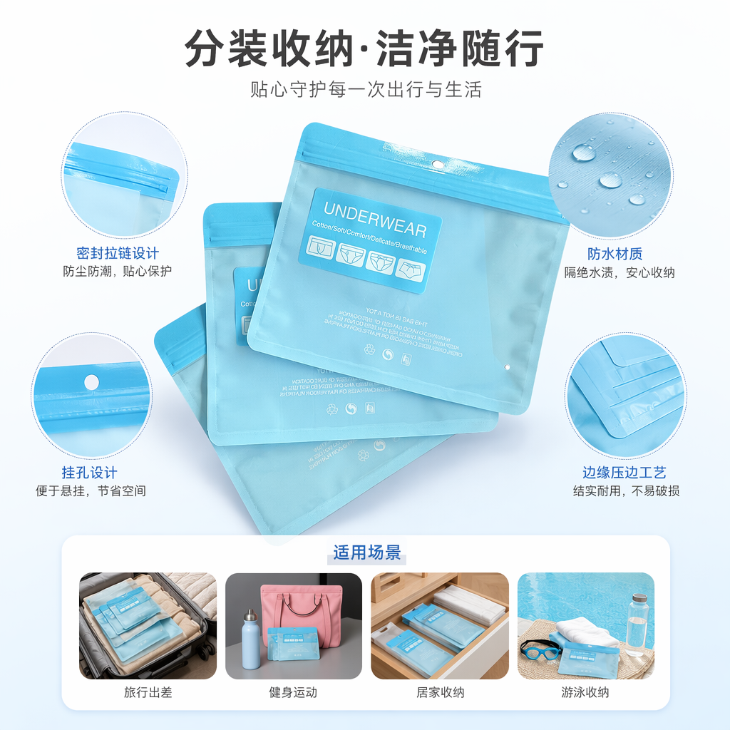 浅蓝色内衣专用密封包装袋