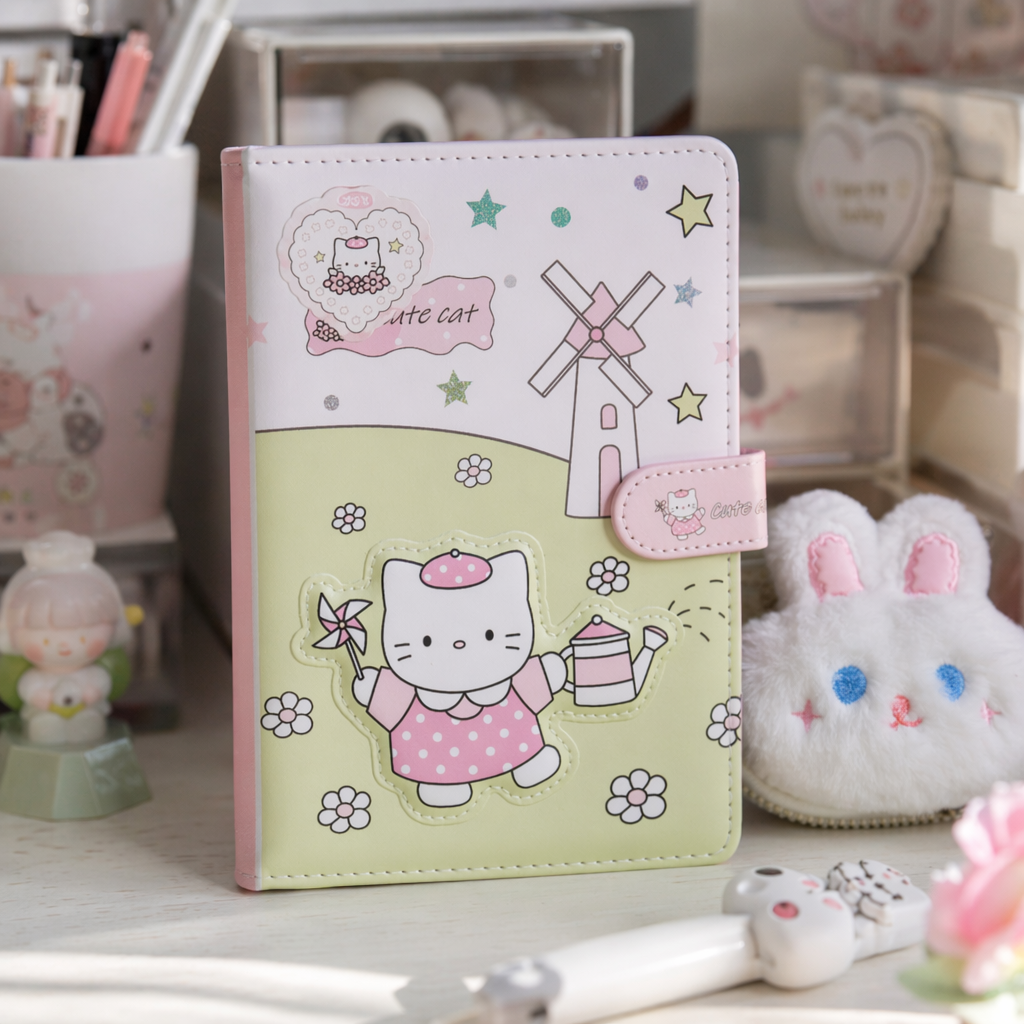 Hello Kitty pink series windmill cat star flower notebook cover water bottle pattern details Picture