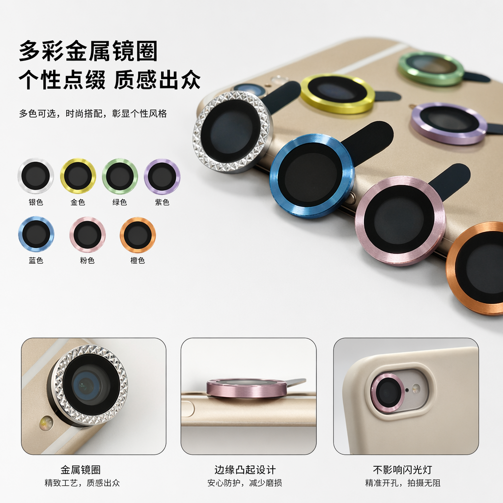 彩色镜头保护圈 适配手机 防刮耐磨高清透光 silicone材质