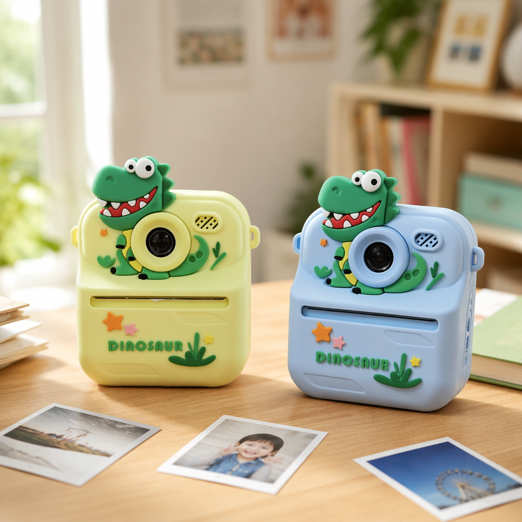 Yellow dinosaur camera and blue dinosaur camera children's educational photo-taking toys details Picture