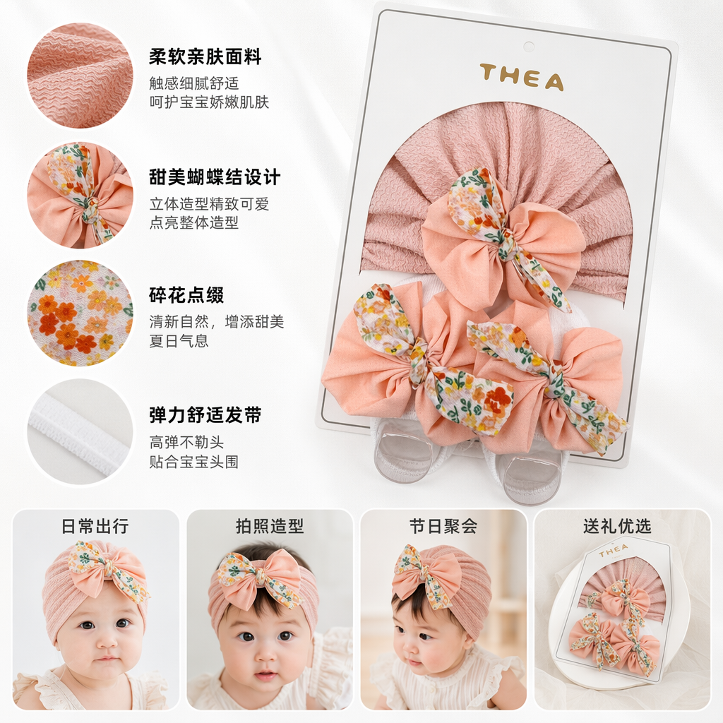 粉色蝴蝶结发带套装 女童可爱甜美头饰礼盒装