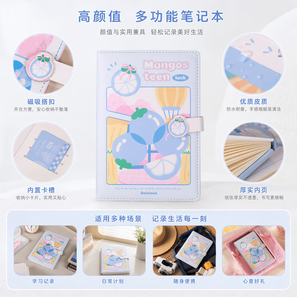 浅蓝色卡通简约风笔记本 A5尺寸 内页横线 笔记本子学生用