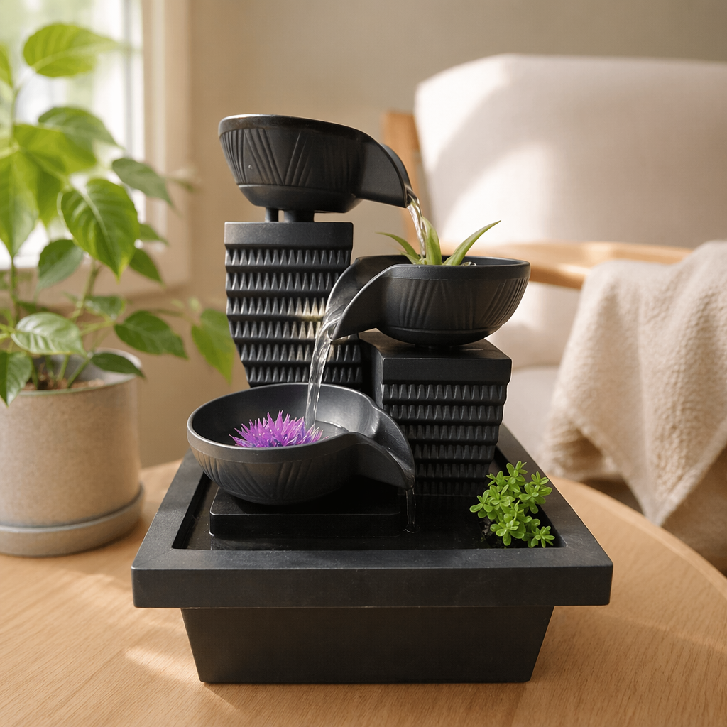 New desktop water flow decorative items, office desktop fountain, indoor Zen-like wealth-attracting water flow decoration, three bowls details Picture