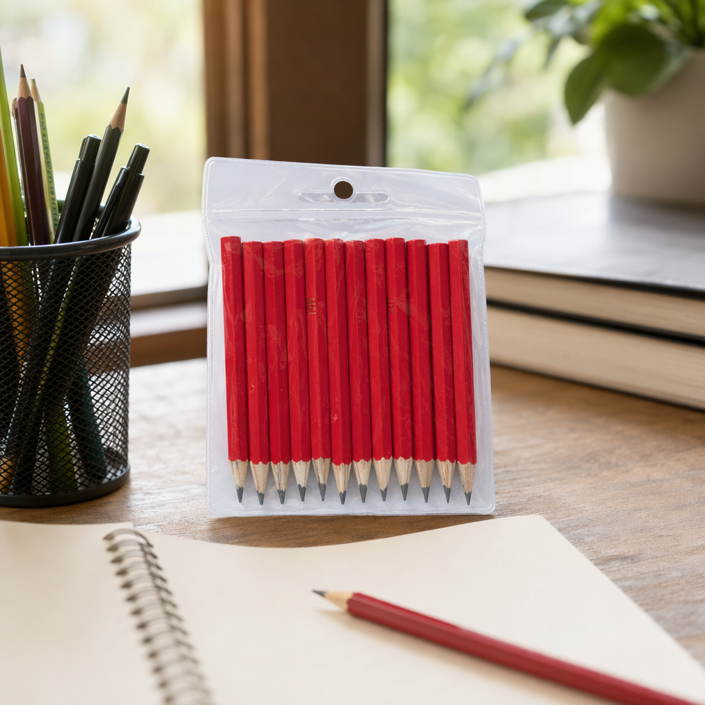 Red pencil, a special drawing and writing pencil for students, with an eco-friendly wooden lead core details Picture