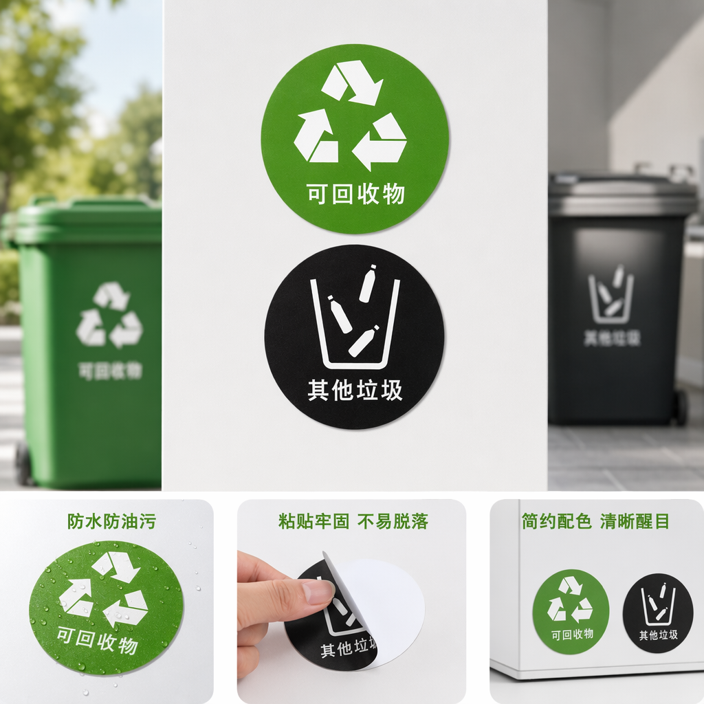 绿色回收标志加黑色垃圾桶标志
