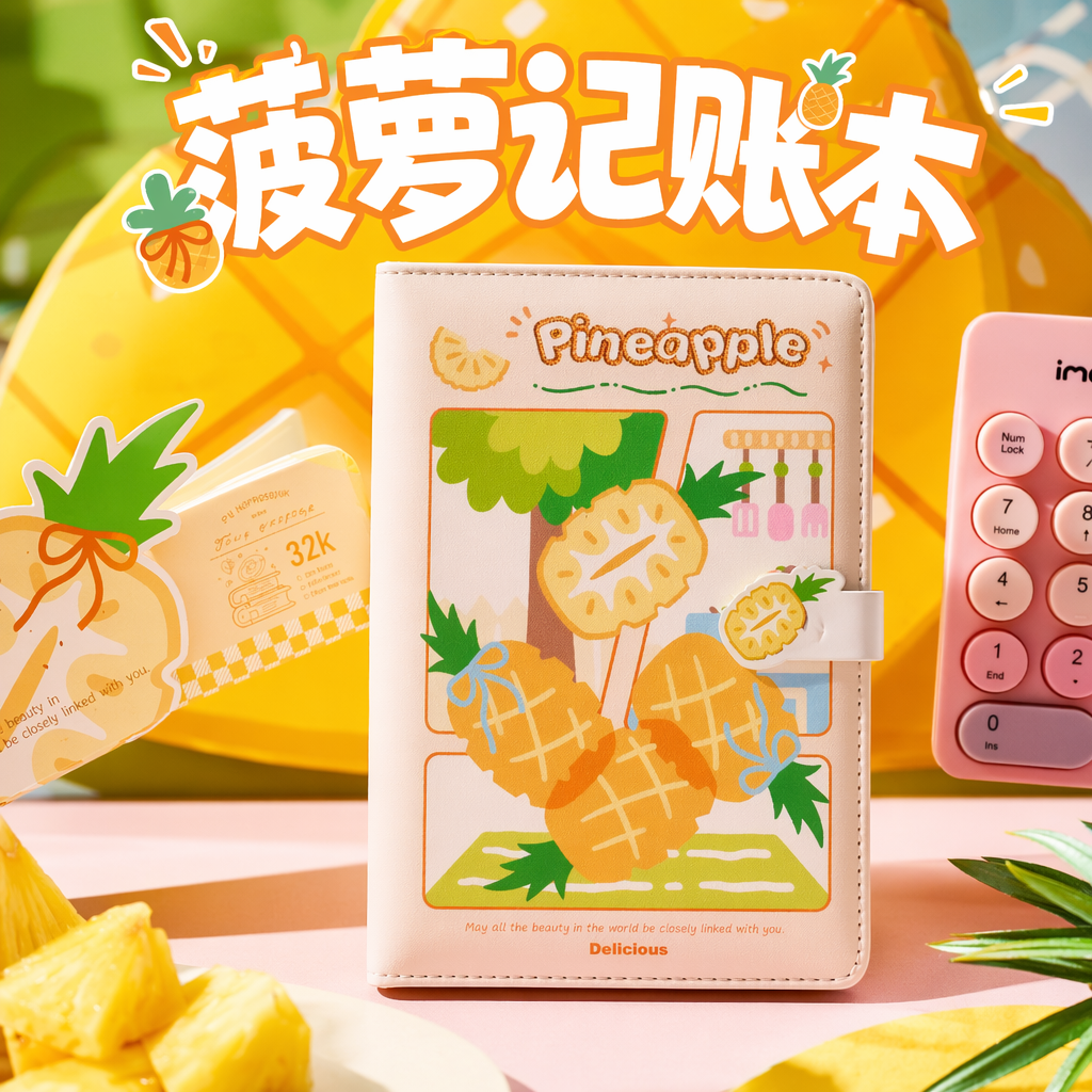 粉色菠萝主题笔记本加厚纸张A6便携款办公学习手账本 Specification image
