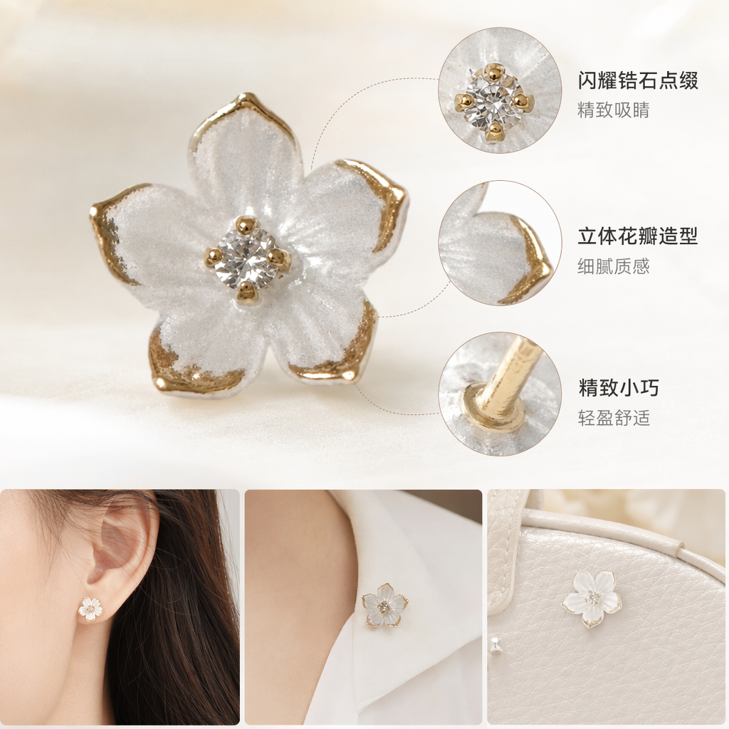 白色透明花瓣金色边框花朵饰品