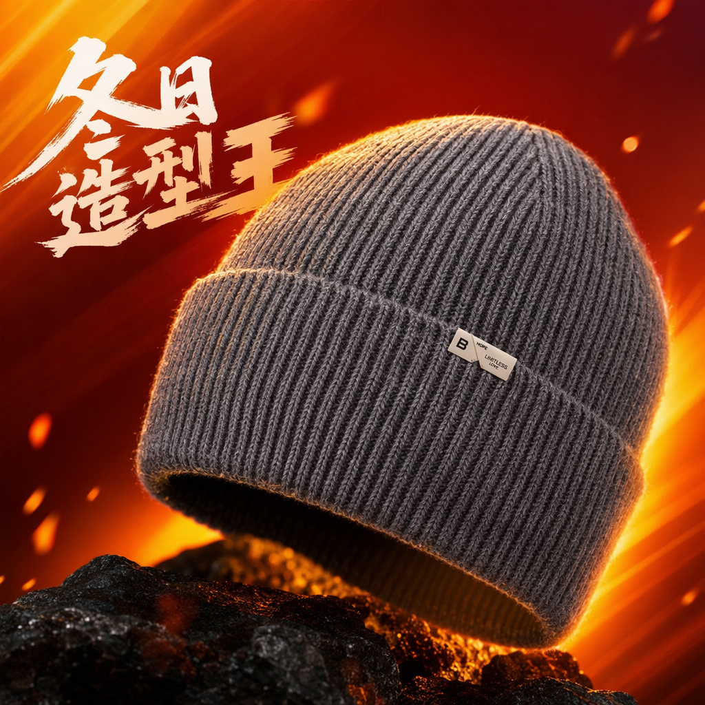 灰色针织帽细节图