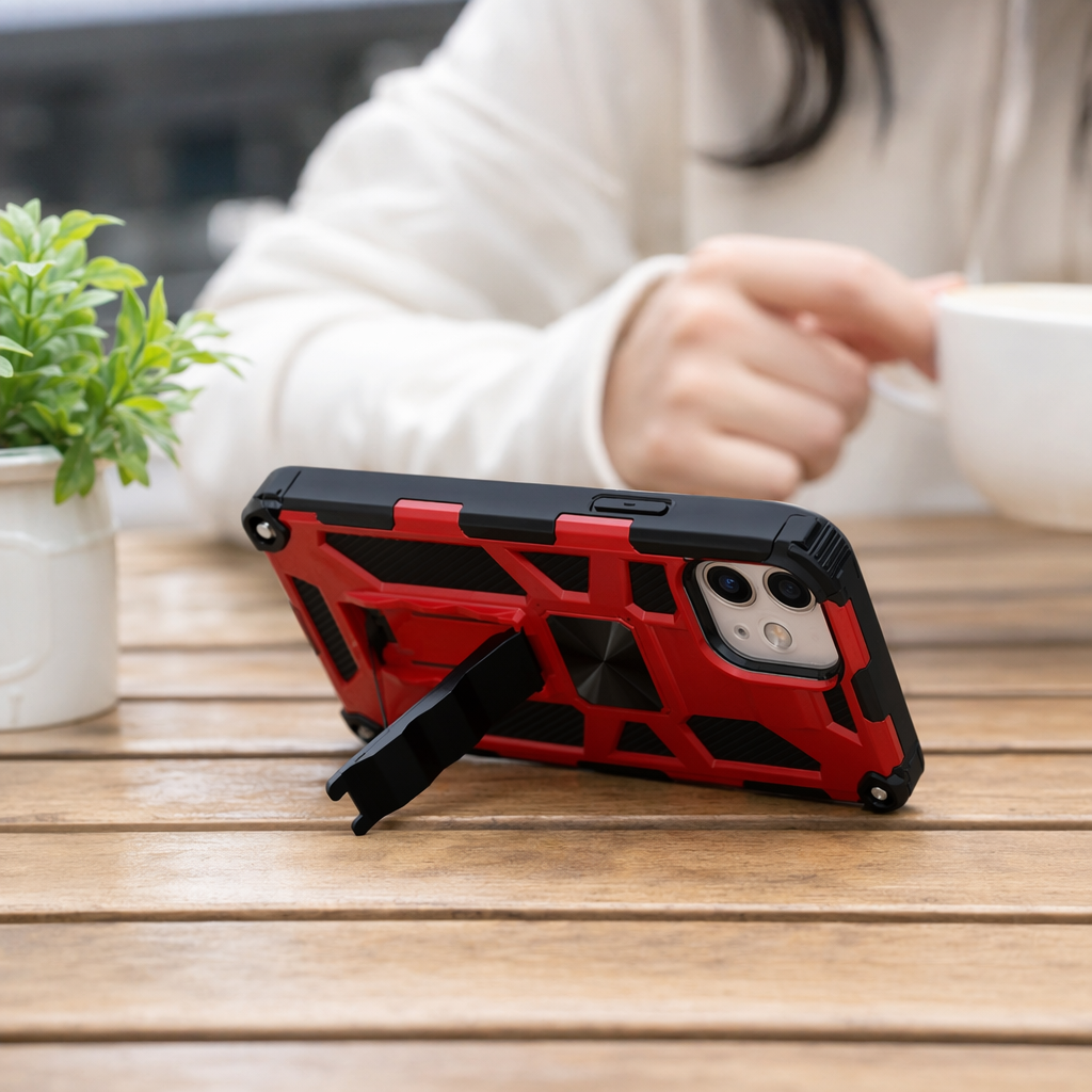 The red and black phone case with an invisible ring stand is compatible with Apple, Huawei and Xiaomi details Picture