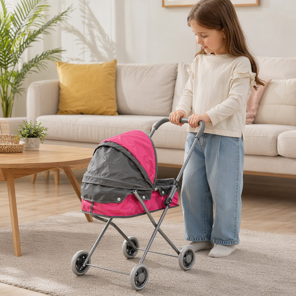 Pink pure Oxford 600D cloth trolley iron frame portable folding shopping cart details Picture