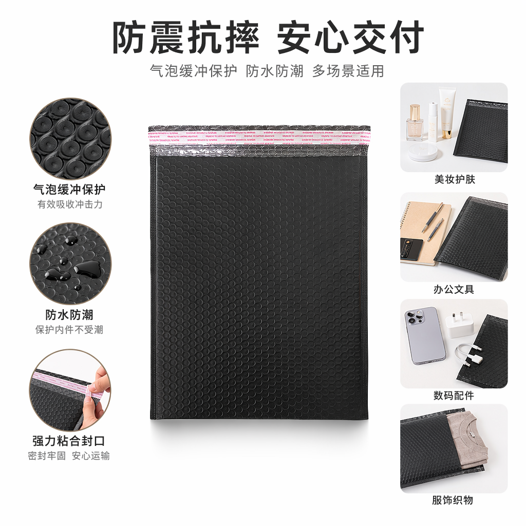 加厚黑色气泡袋防震快递包装袋环保缓冲填充材料