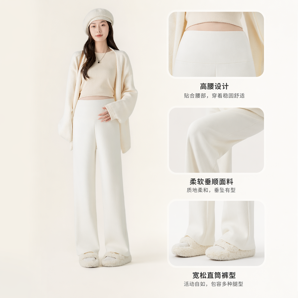 米白色女士针织套装 修身显瘦休闲百搭