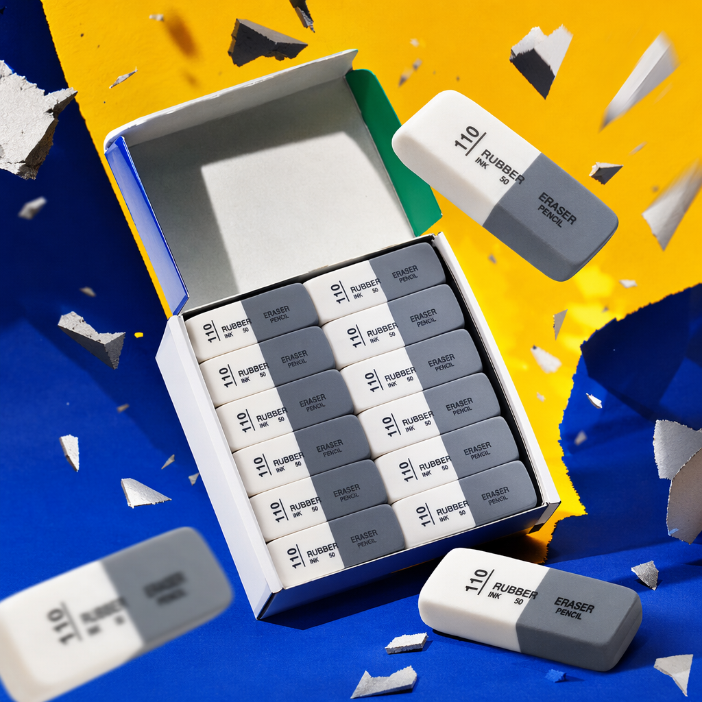 The grey eraser stacked design is a portable student stationery that ensures clean erasing without leaving any marks Specification image