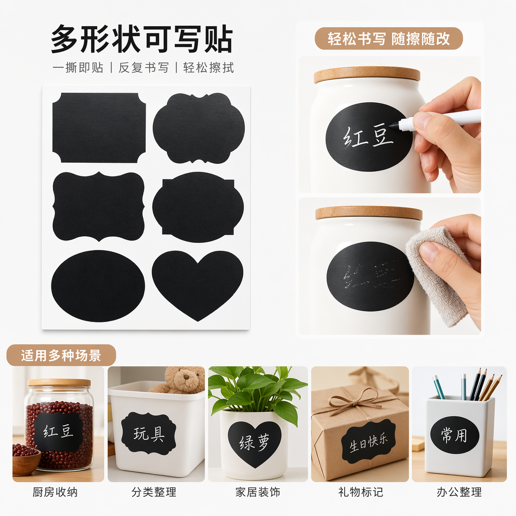 黑色贴纸 防水可移除装饰手账墙贴创意DIY自粘贴纸图