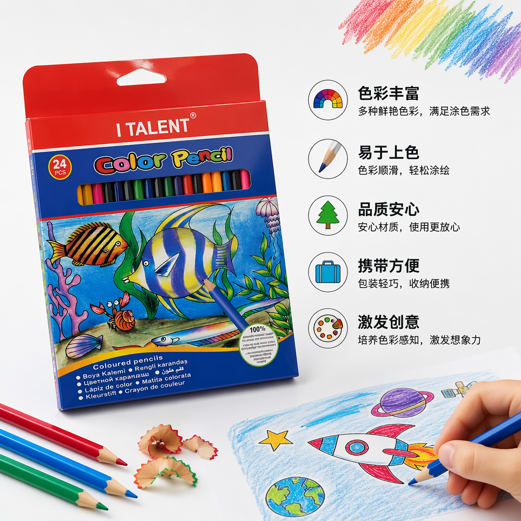 彩色铅笔套装24色儿童绘画彩铅学生美术画笔工具