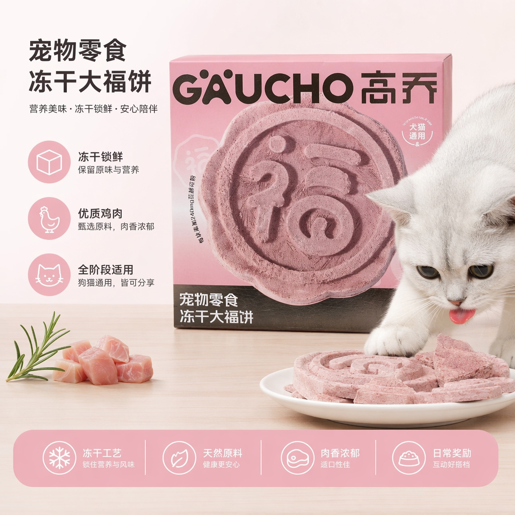 粉色包装盒宠物零食冻干大福饼猫咪狗狗专用高蛋白低脂