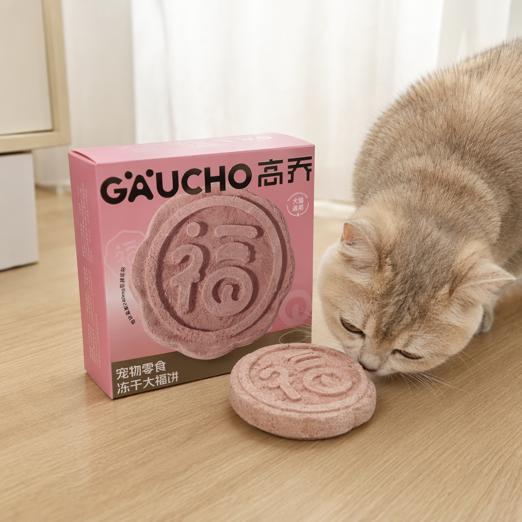 Pink packaging box pet snack freeze-dried Da Fu pie, specially designed for cats and dogs, high protein and low fat details Picture