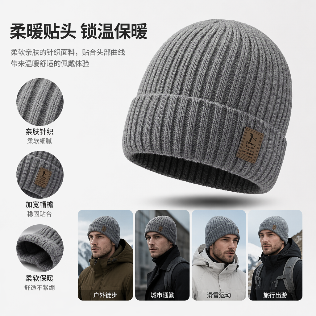 灰色针织帽 男女同款保暖毛线帽秋冬韩版休闲百搭