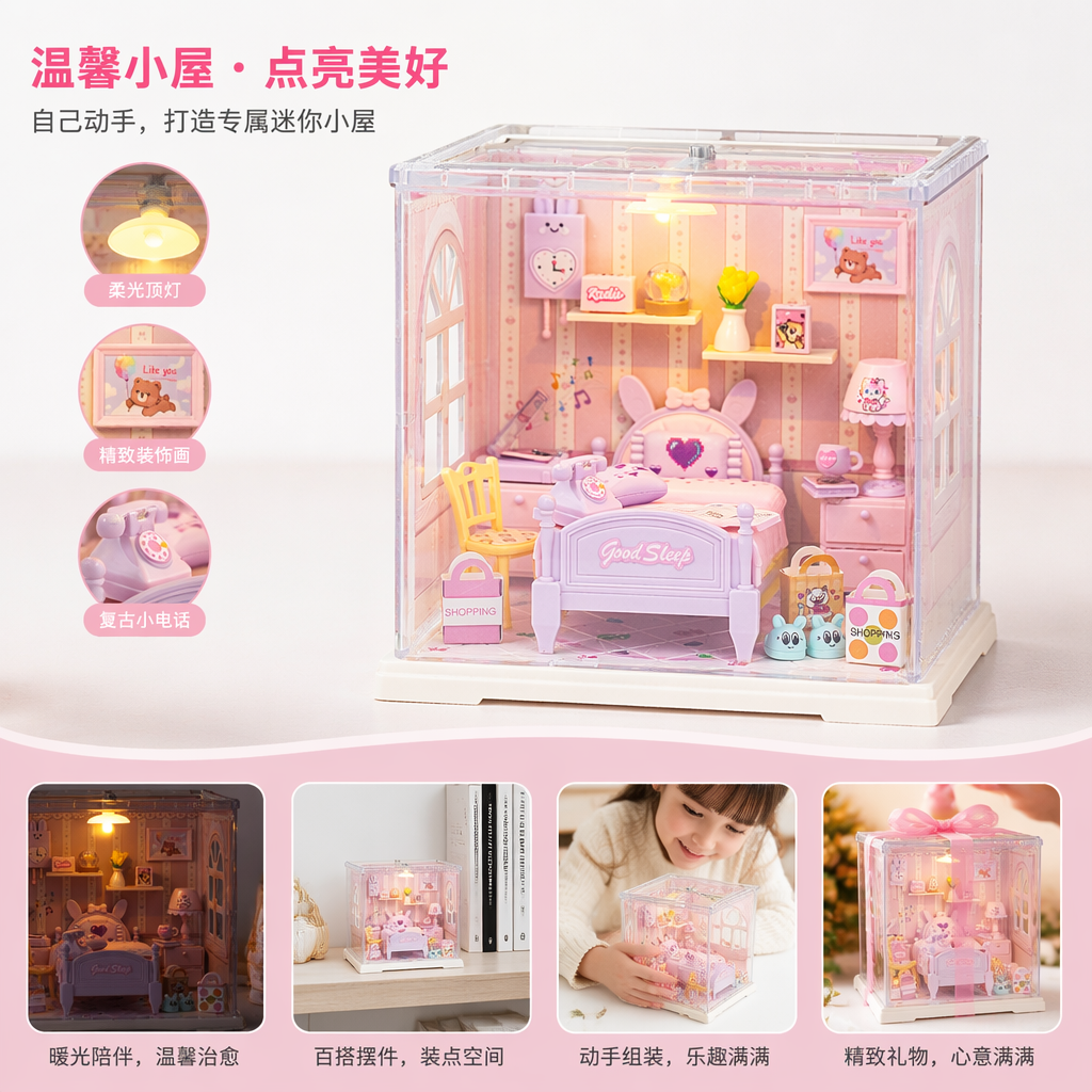 粉色梦幻卧室场景背景布 拍摄道具布景布 居家装饰布