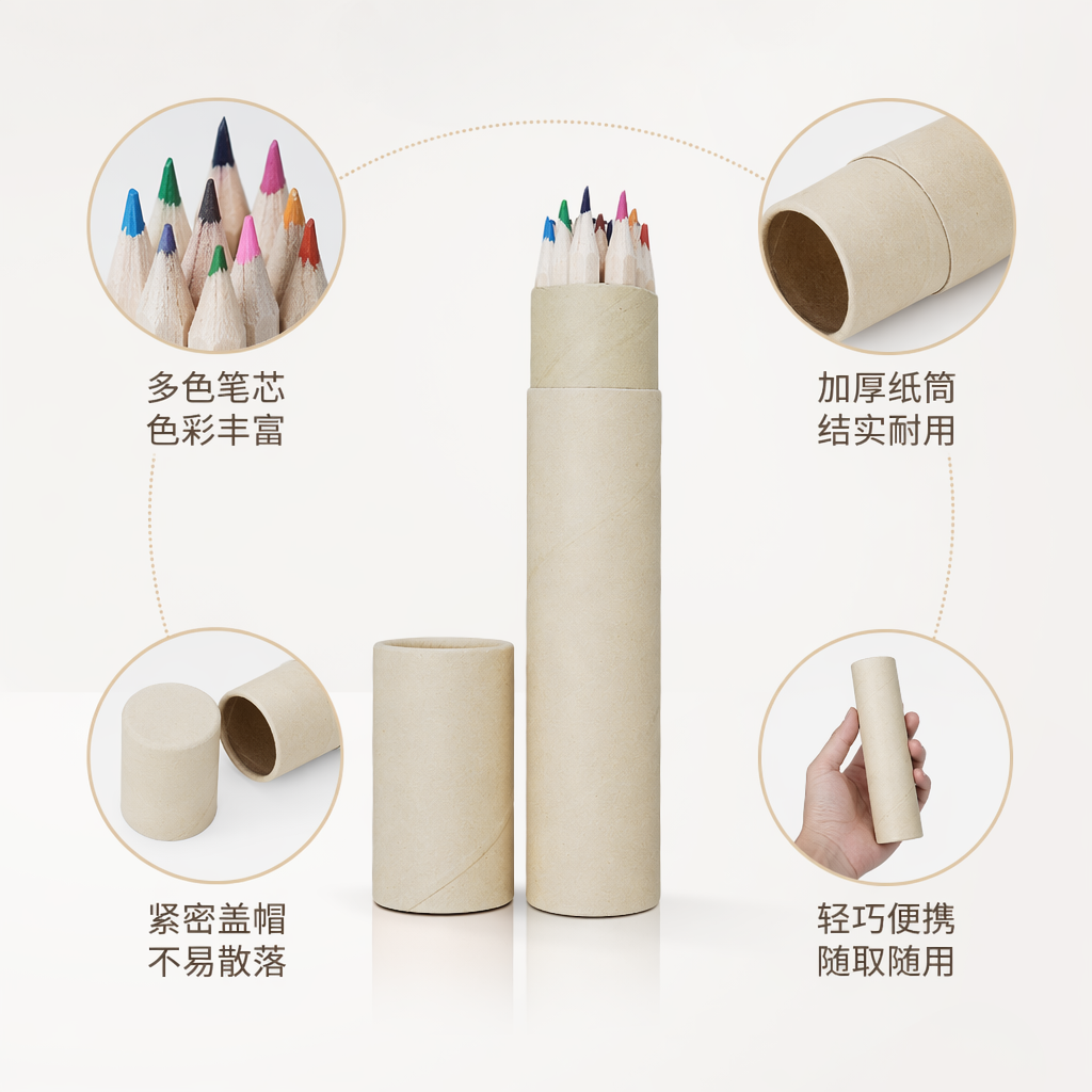 米色纸筒装彩色铅笔 24色儿童绘画美术用品