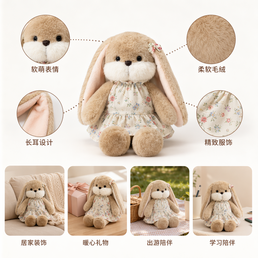 毛绒兔子玩偶可爱软萌抱枕毛绒玩具布艺家居装饰