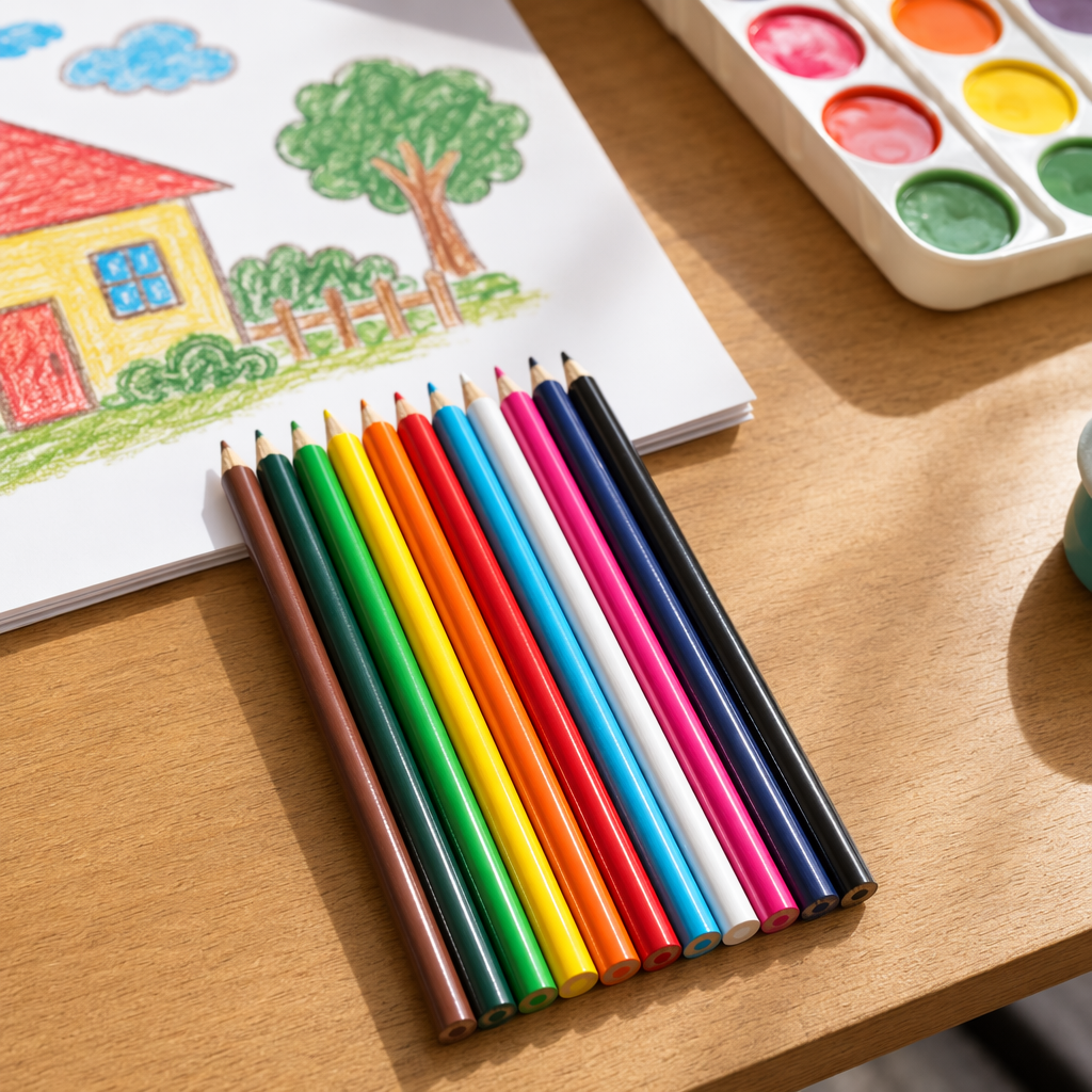 A 24-color water-soluble colored pencil set specifically for children's drawing and art details Picture