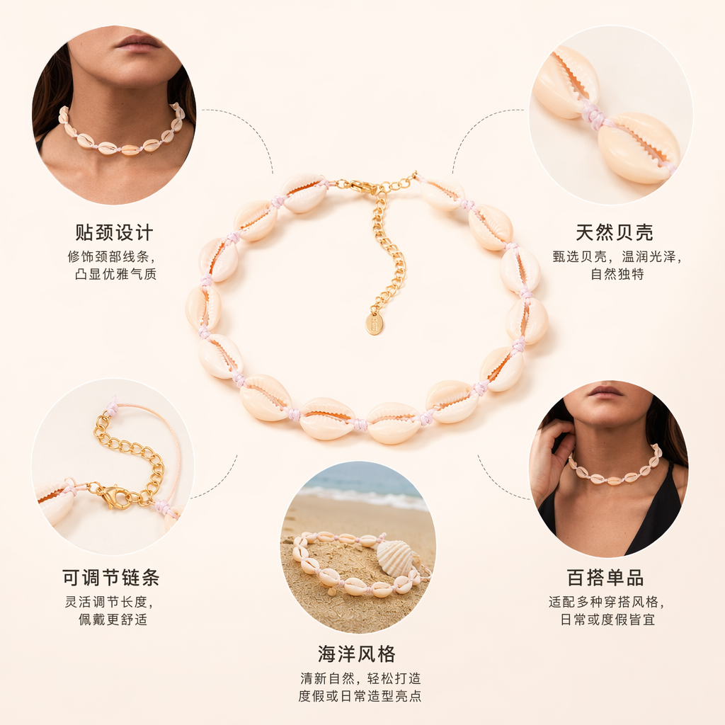 粉色贝壳项链女款颈饰简约时尚百搭