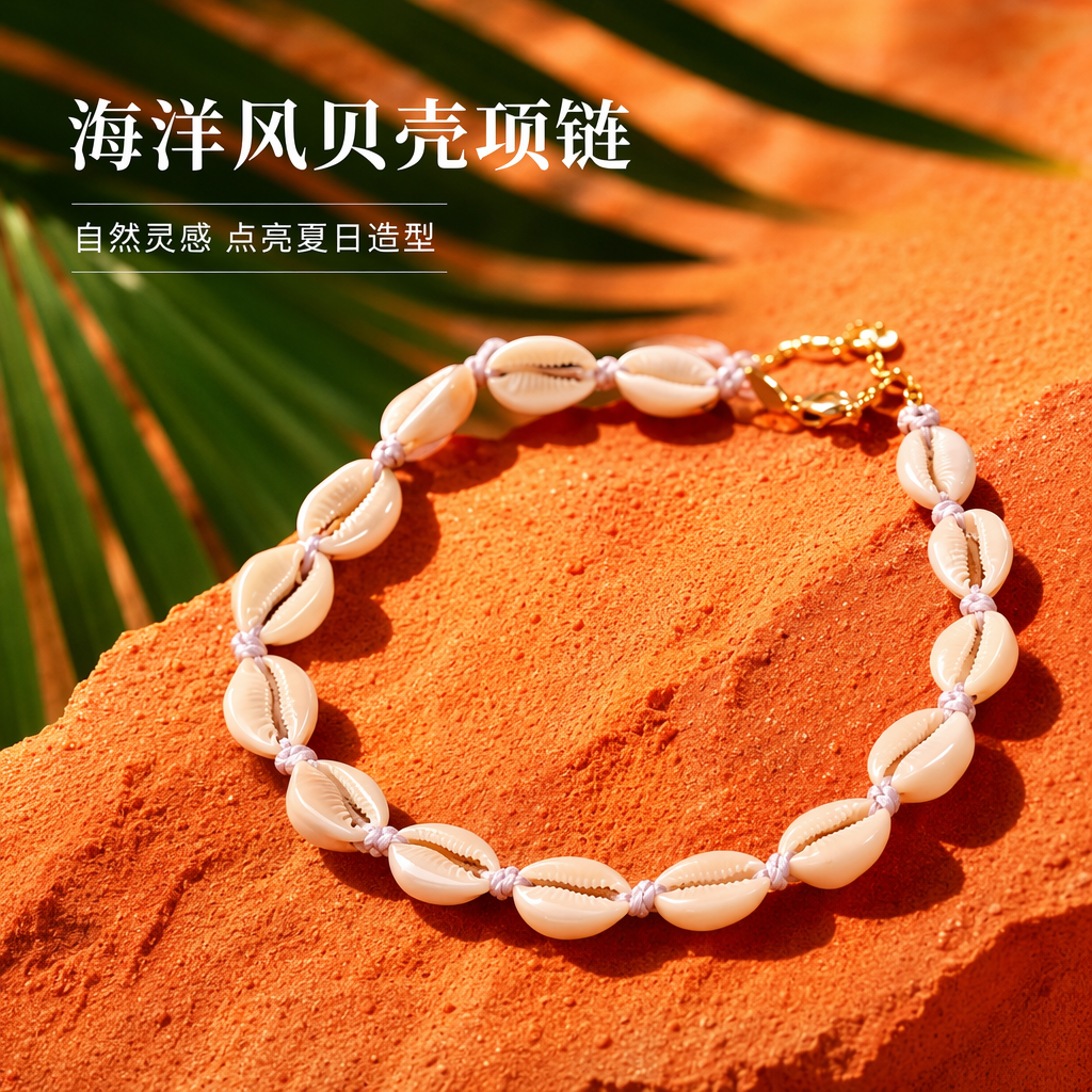 The pink shell necklace for women is simple, fashionable and versatile details Picture