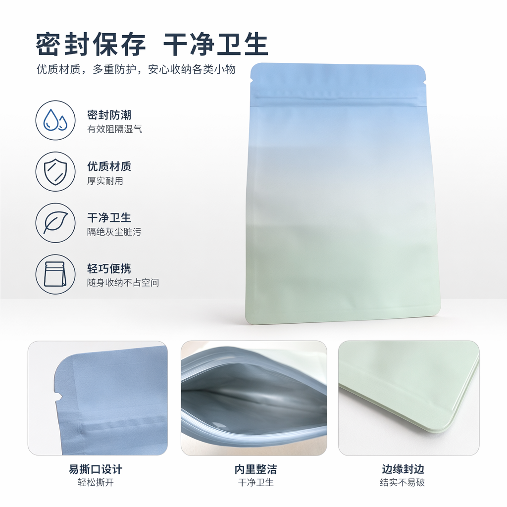 浅蓝色食品级自封袋加厚密封保鲜袋